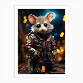 Cyberpunk Style A Possum Standing On A Skateboard 4 Art Print