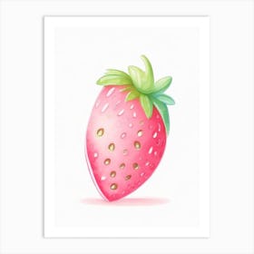 Strawberry Cartoon, Kids, Pastel Watercolour Art Print