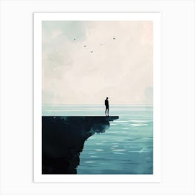 Man Standing On Cliff, Minimalism Art Print