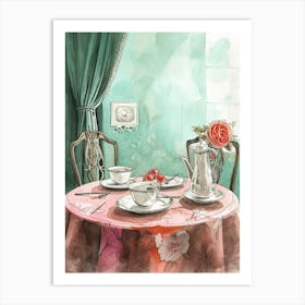 Watercolour Afternoon Tea Line Illustration 1 Art Print