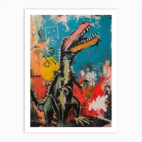 Paint Splash Dinosaur Eating Popcorn 5 Art Print