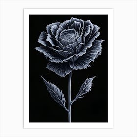 A Carnation In Black White Line Art Vertical Composition 9 Art Print