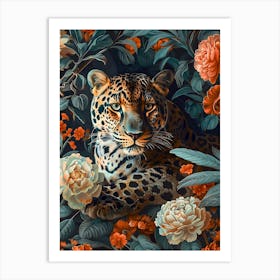 Leopard In Flowers Inspired by William Morris Art Print