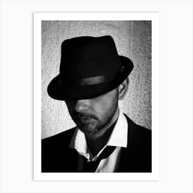 Black And White Portrait Of A Man In A Hat Art Print