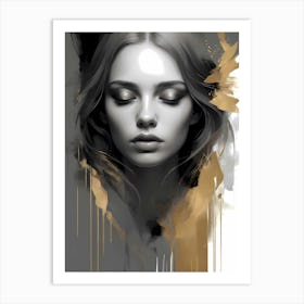 Golden Reverie: An Abstract Portrait Of A Female Art Print