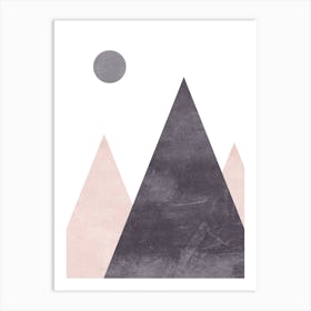 Mountains And Moon Pink Cotton Abstract Art Print