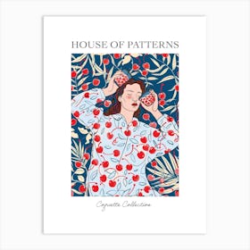Woman Portrait With Cherries 9 Pattern Poster Art Print