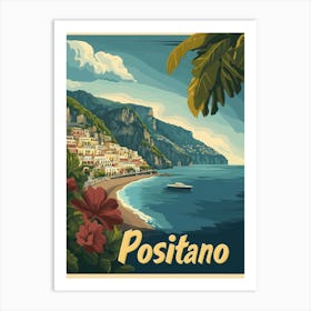 Aihrgdesign A Retro Travel Poster For Positano Featuring A Vi 33ede9c3 02bf 4b76 8a4b 990dbbca5cb3 3 Art Print