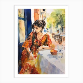 At A Cafe In Alicante Spain 2 Watercolour Art Print