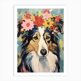 Shetland Sheepdog Portrait With A Flower Crown, Matisse Painting Style 1 Art Print