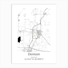 Denison,United States Minimalist Map Art Print