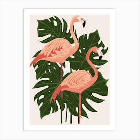 Chilean Flamingo Monstera Deliciosa Boho Print 4 Art Print