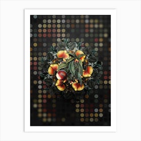 Vintage Peach Fruit Wreath on Dot Bokeh Pattern n.0018 Art Print