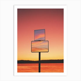 Sunset Reflection In The Street Sign Art Print