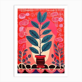 Pink And Red Plant Illustration Zz Plant 5 Art Print