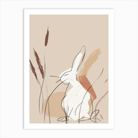 Rabbit In The Grass - Boho, Line Art Art Print