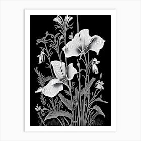 Bellflower Wildflower Linocut 2 Art Print