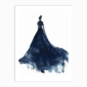 Silhouette Of A Woman In A Blue Dress Art Print