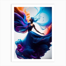 Colorful Woman In A Blue Dress Art Print