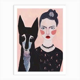 Dog And Girl Art Print