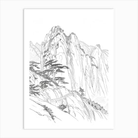 Mount Hua China Color Line Drawing (6) Art Print