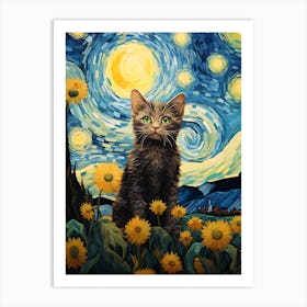 Cat Sunflowers Wall Art 15 Art Print