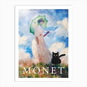 Claude Monet Suzanne Hoschede Woman With An Umbrella And A Black Cat Poster Art Print