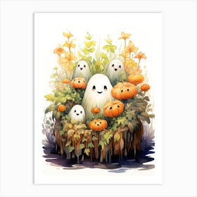 Cute Bedsheet Ghost, Botanical Halloween Watercolour 141 Art Print