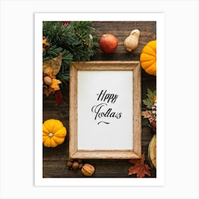 Cursive Calligraphy Depicting Happy Holidays Nestled Among A Vintage Wood Framed Composition Feat 2 1 Art Print