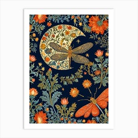 William Morris Dragonfly And Flowers Art Print