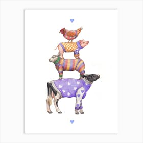 Farm Animals In Sweaters Art Print