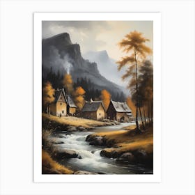 In The Wake Of The Mountain A Classic Painting Of A Village Scene (27) Art Print