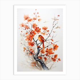 A Bird, Japanese Brush Painting, Ukiyo E, Minimal 3 Art Print