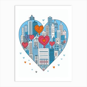 Heart Doodle Skyline 2 Art Print