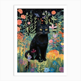 Black Cat In The Garden 1 Art Print