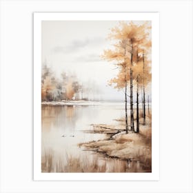 Lake In The Woods In Autumn, Painting 32 Art Print