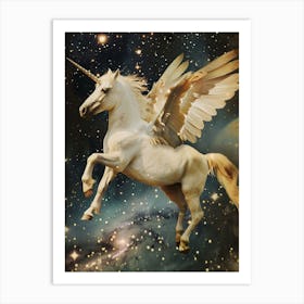 Retro Unicorn With Wings Collage Style 2 Art Print