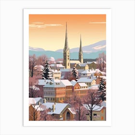 Vintage Winter Travel Illustration Geneva Switzerland 2 Art Print