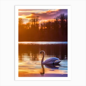 Swan At Sunset Art Print