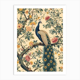 Vintage Peacock In A Tree Wallpaper 2 Art Print