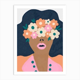 Girl in mask of flowers Art Print