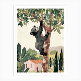 Sloth Bear Cub Climbing A Tree Storybook Illustration 1 Art Print