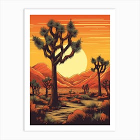  Retro Illustration Of A Joshua Trees At Sunset 2 Art Print