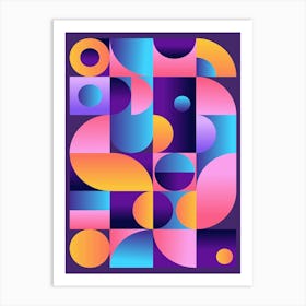 Synthwave Bauhaus Neon poster #1 (dark purple-pink) — abstract poster, retrowave print 2 Art Print