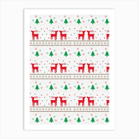 Red Green And Blue Christmas Themed Illustration Art Print