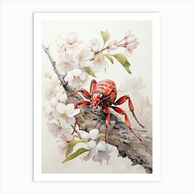 Hermit Crab, Japanese Brush Painting, Ukiyo E, Minimal 3 Art Print