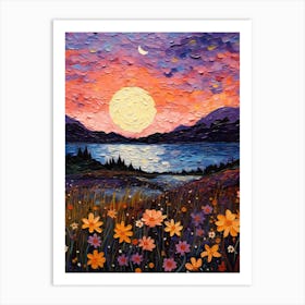 Sunset Over Flowers Art Print