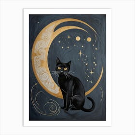 Black Cat And The Moon Art Print