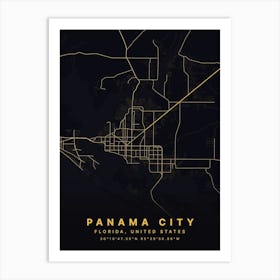 Panama City Panama Black And Gold Map Art Print