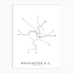 Washinton Dc Subway White Map Art Print